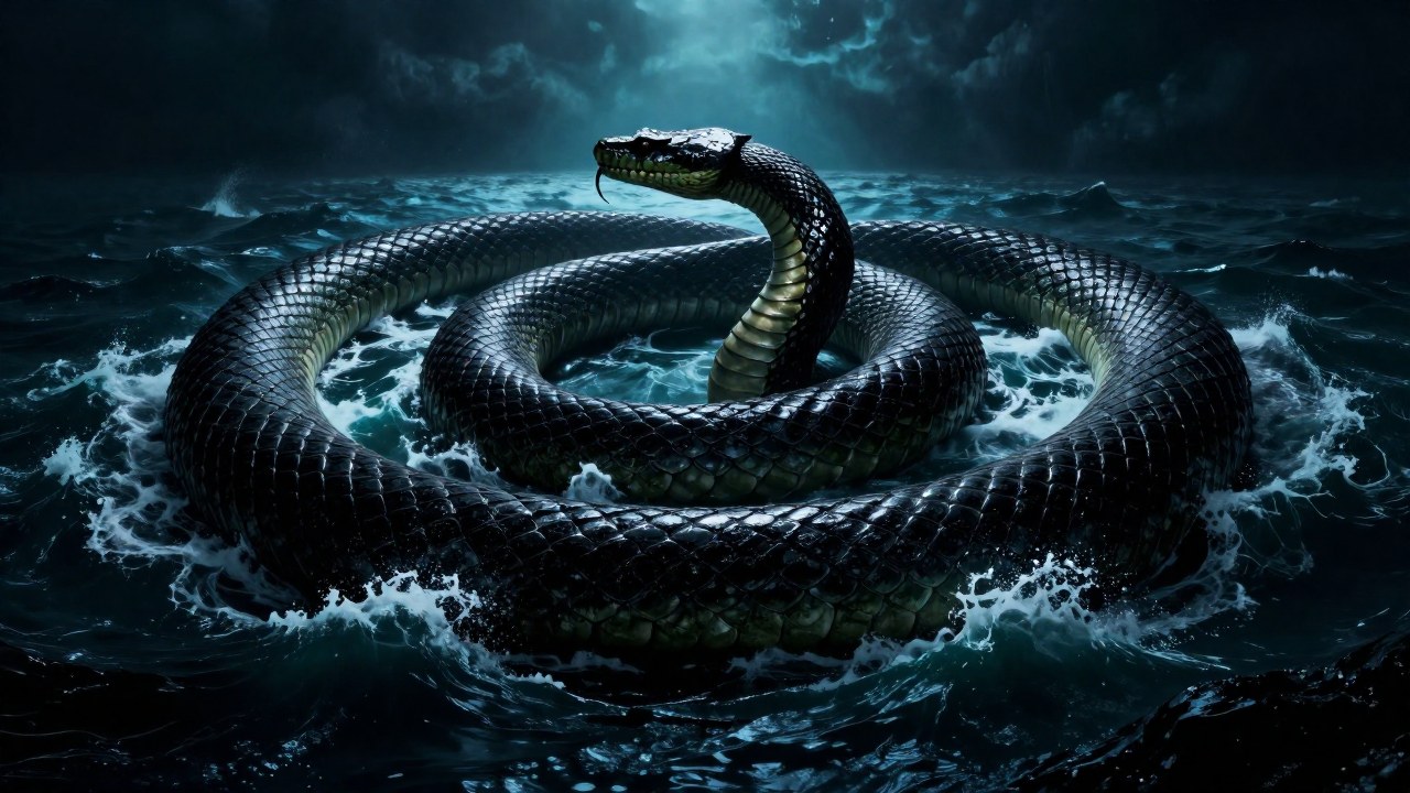 El Jörmungandr, serpiente colosal, rodea el planeta desde las profundidades marinas.